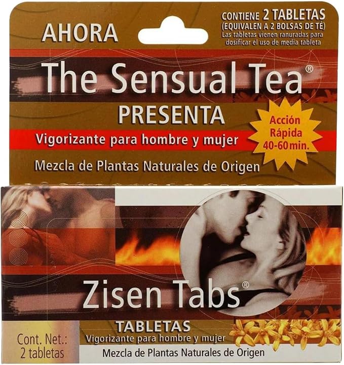 Empaque oficial de The Sensual Tea Zisen Tabs, caja con 2 tabletas